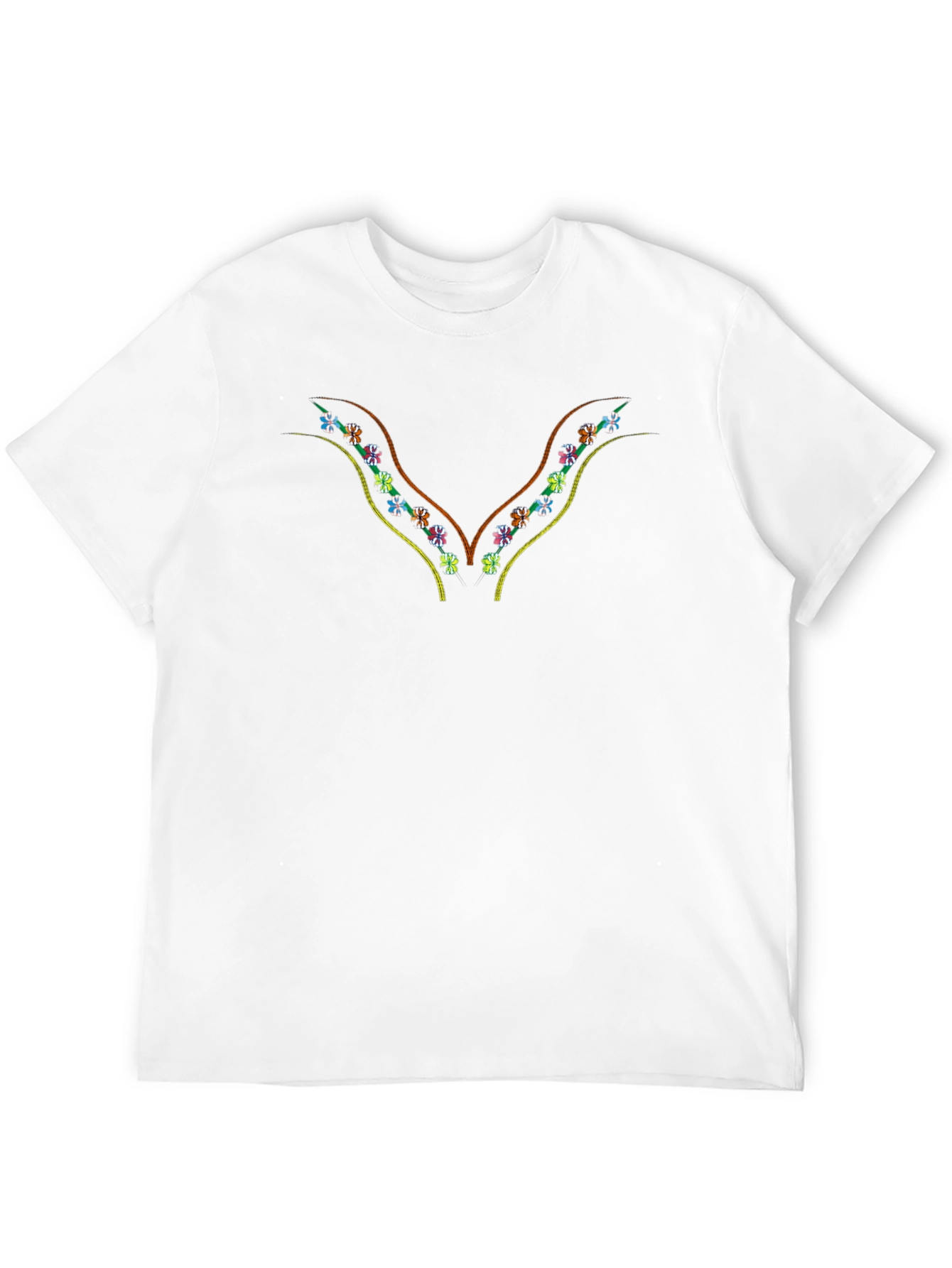 Embroidered Floral V-Neck Black T-Shirt