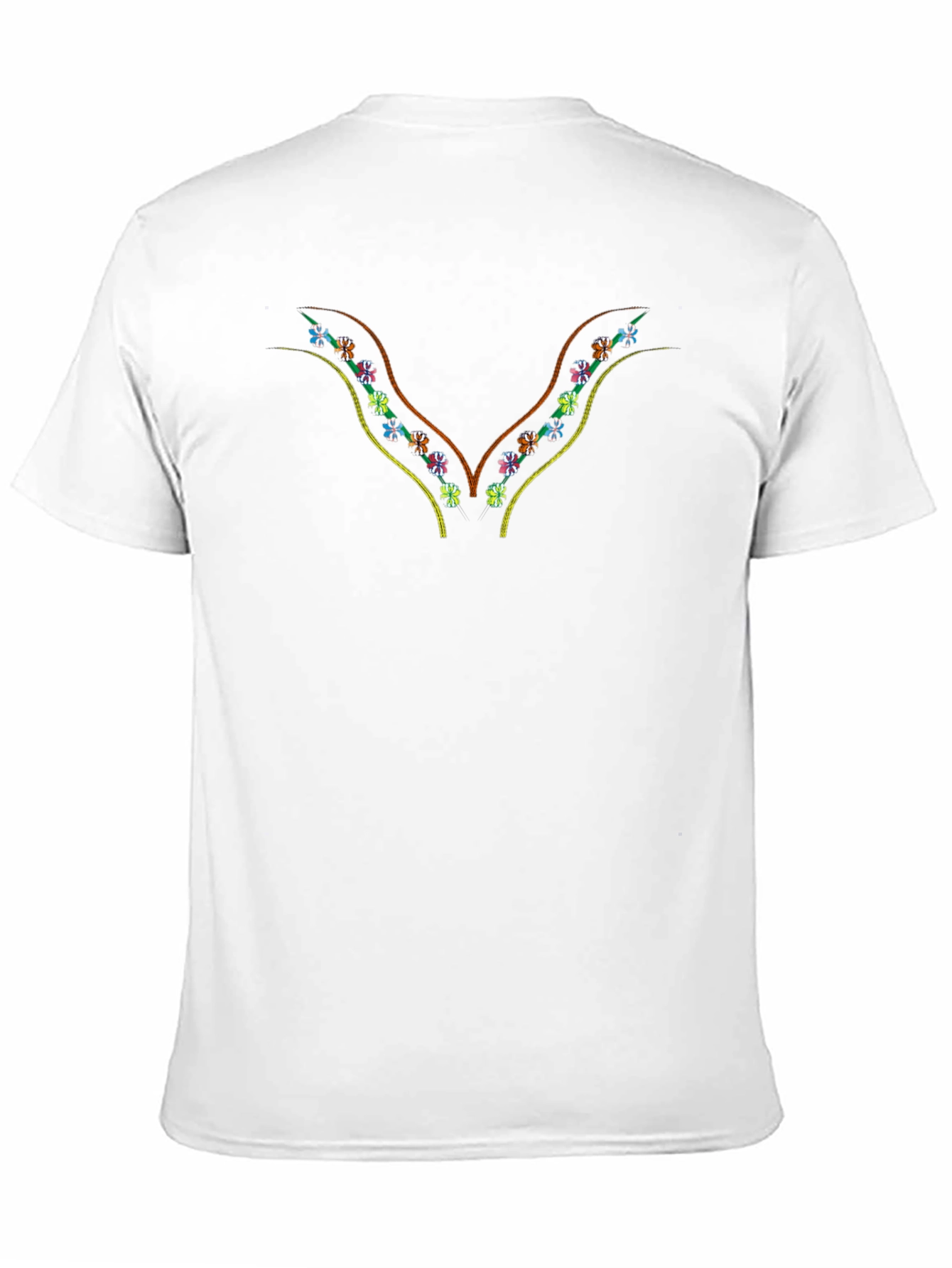 Embroidered Floral V-Neck Black T-Shirt