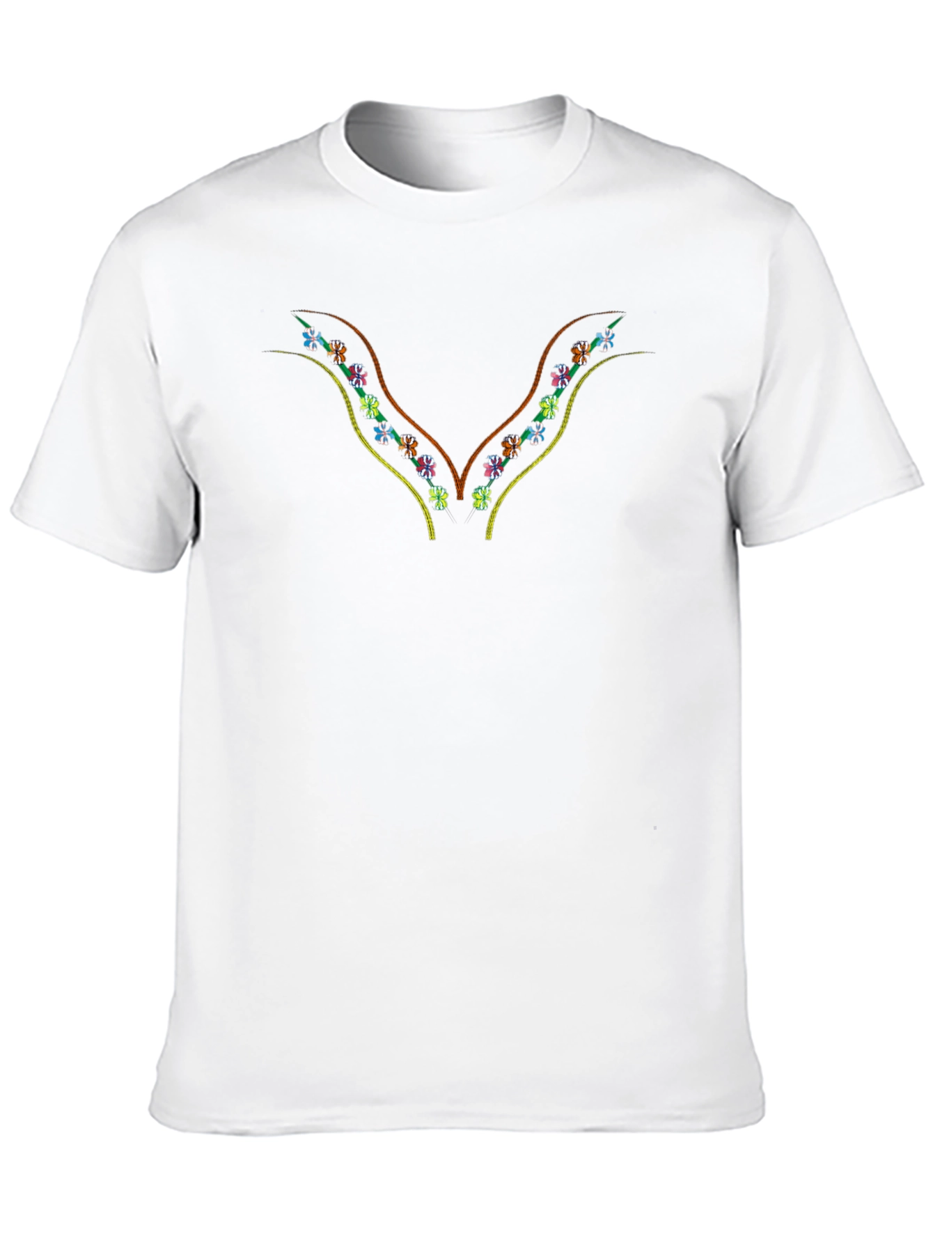 Embroidered Floral V-Neck Black T-Shirt