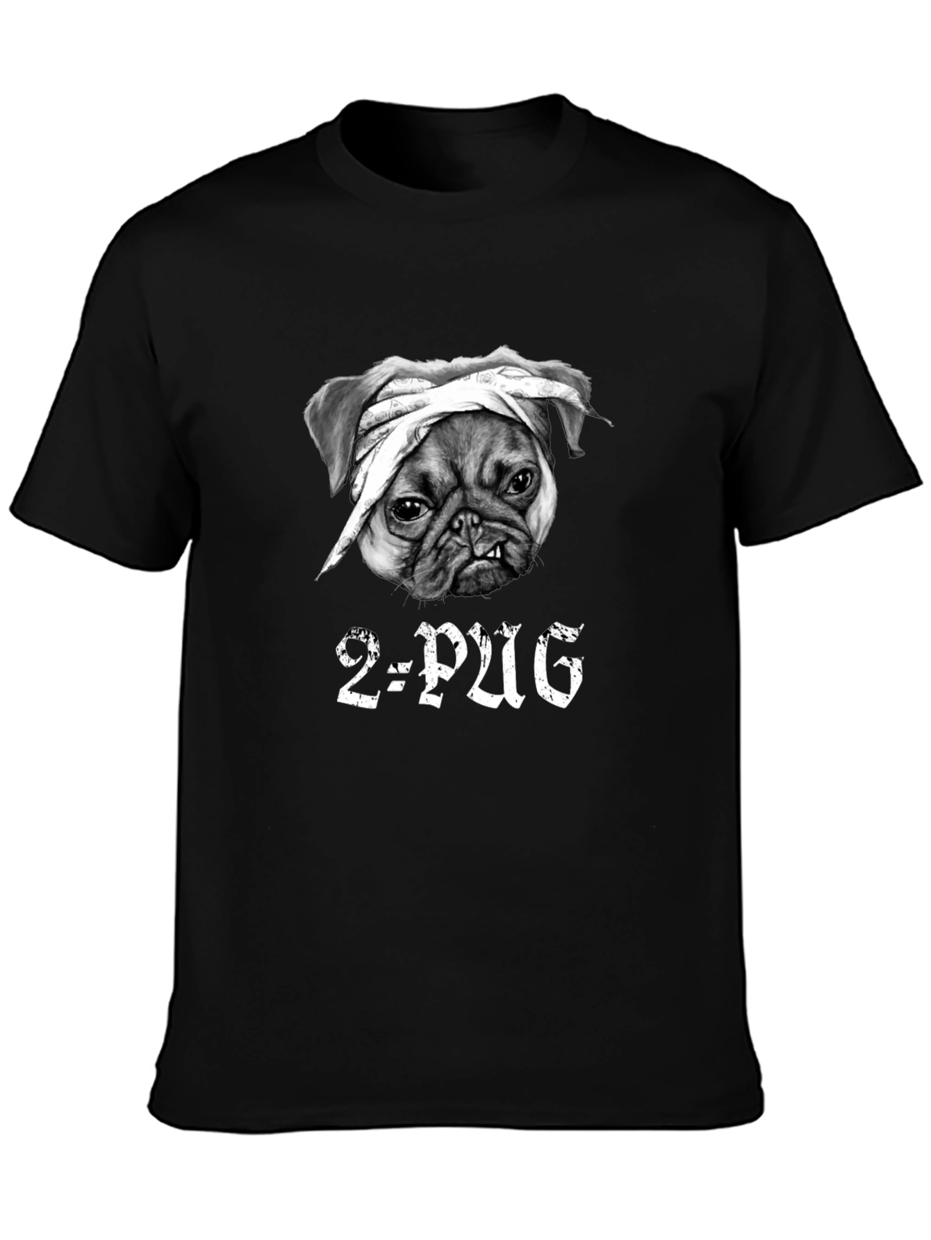 2-Pug Graphic T-Shirt - Black Cotton Tee