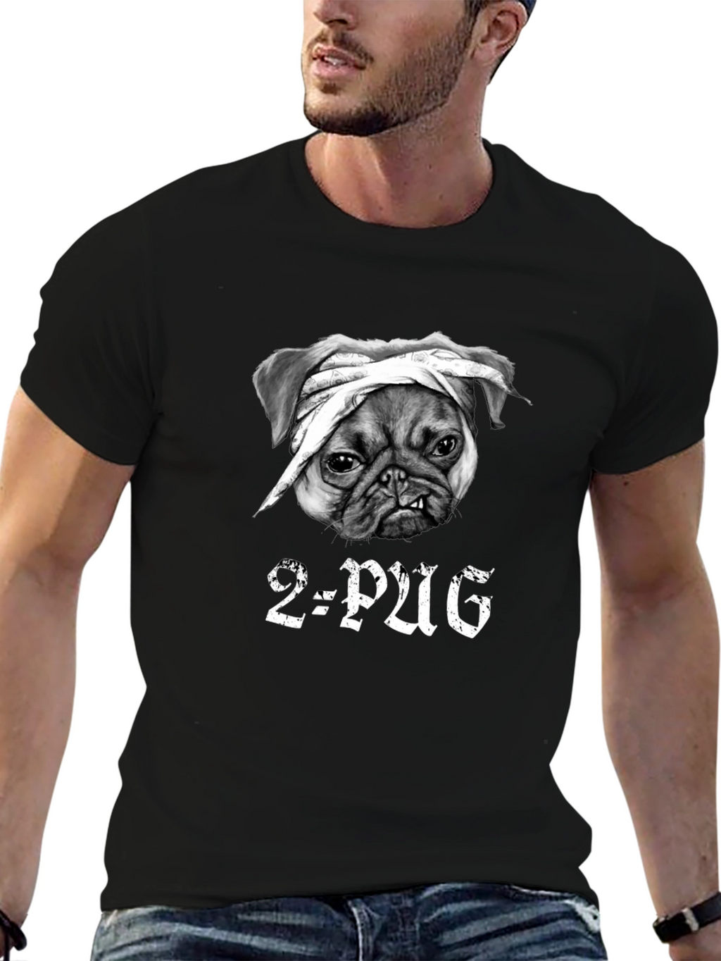 2-Pug Graphic T-Shirt - Black Cotton Tee