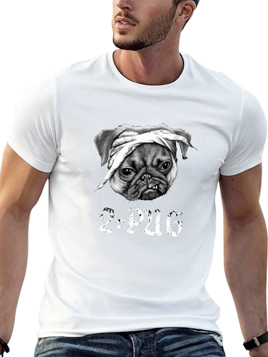 2-Pug Graphic T-Shirt - Black Cotton Tee