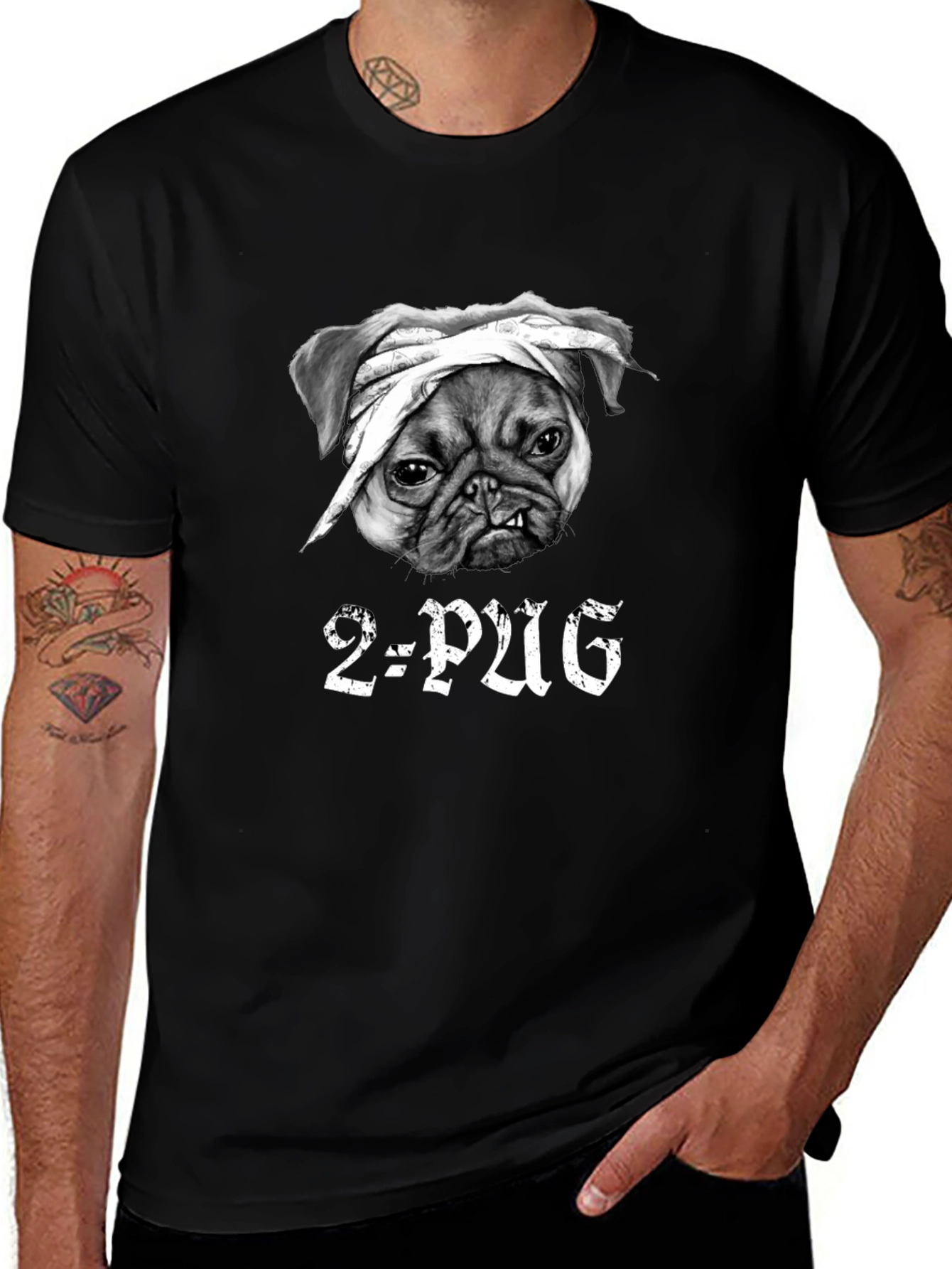 2-Pug Graphic T-Shirt - Black Cotton Tee