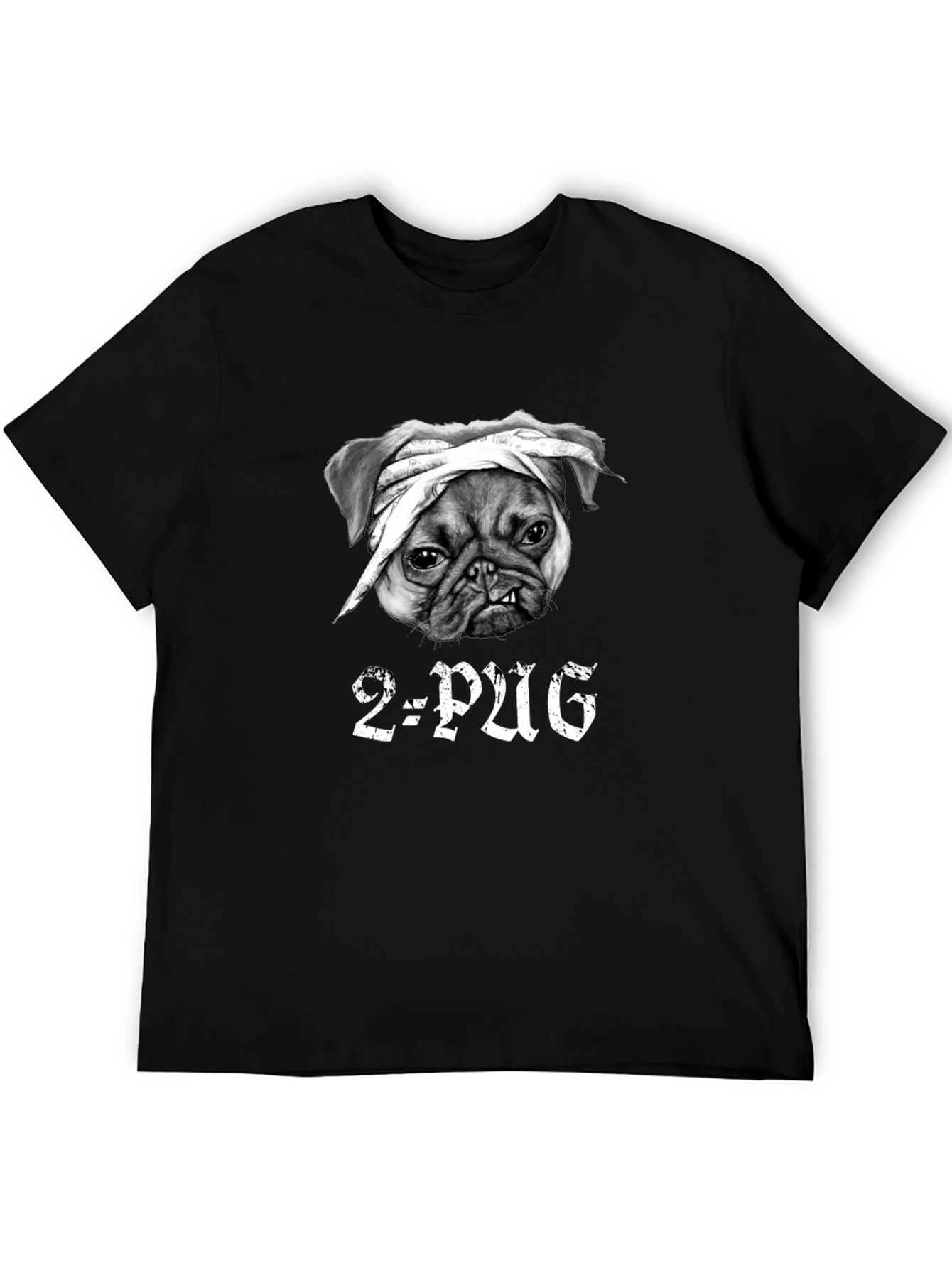 2-Pug Graphic T-Shirt - Black Cotton Tee