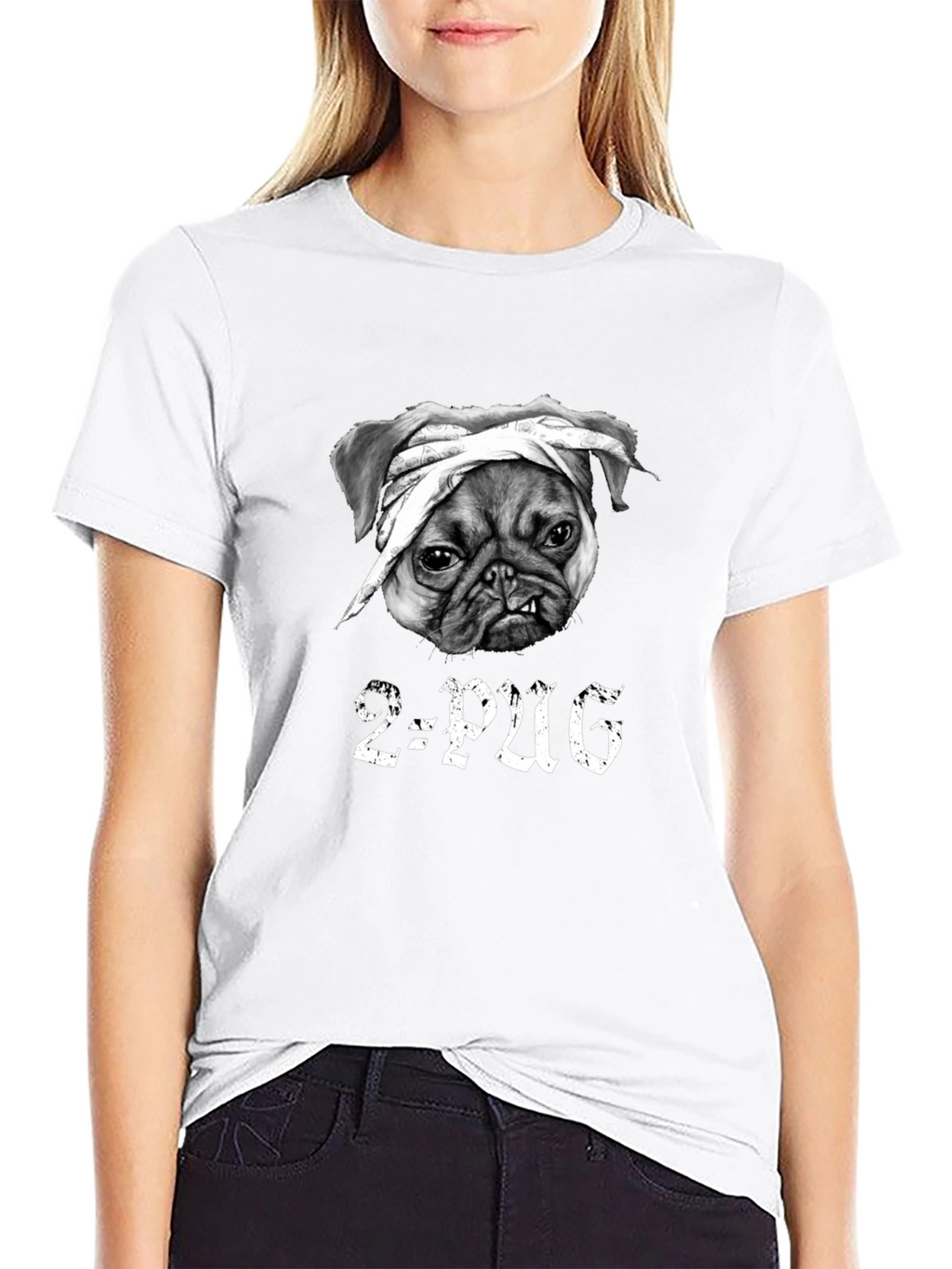 2-Pug Graphic T-Shirt - Black Cotton Tee