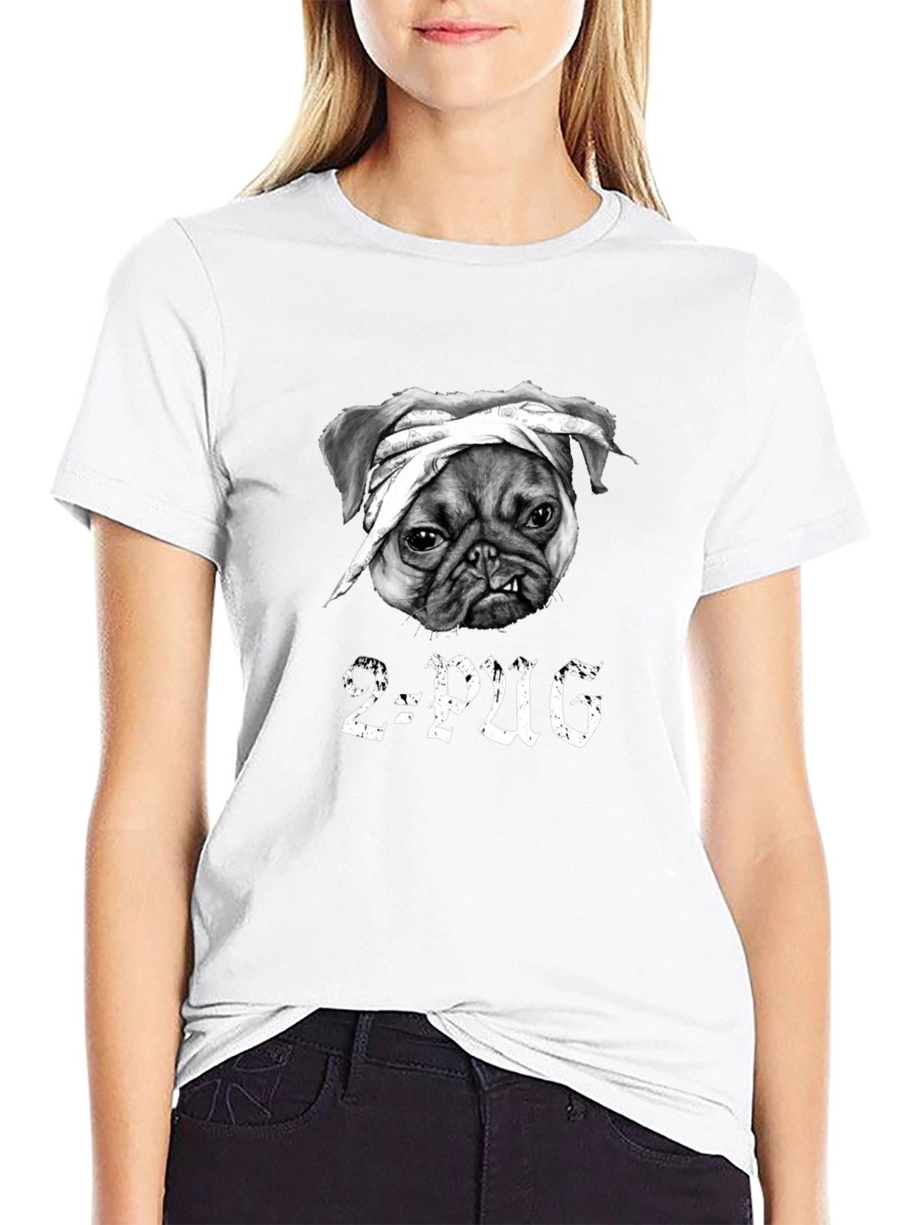 2-Pug Graphic T-Shirt - Black Cotton Tee