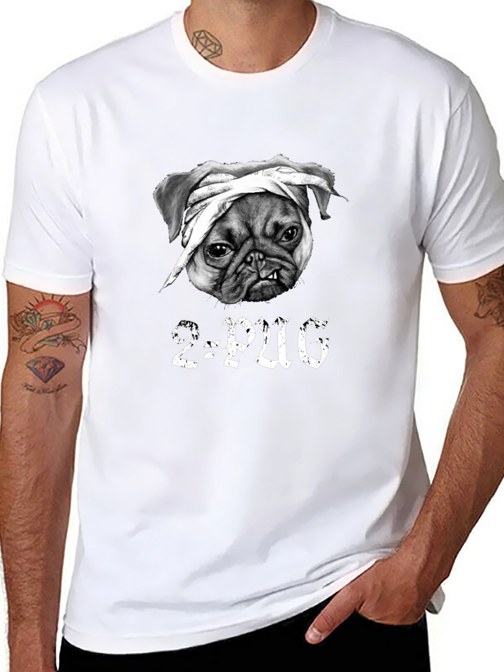 2-Pug Graphic T-Shirt - Black Cotton Tee