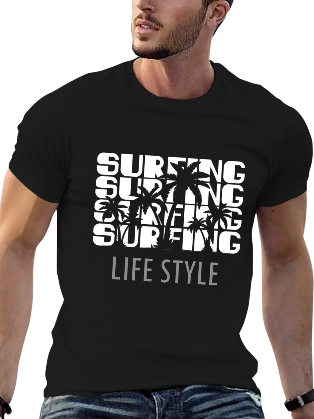 Surfing Lifestyle Graphic Tee - Black