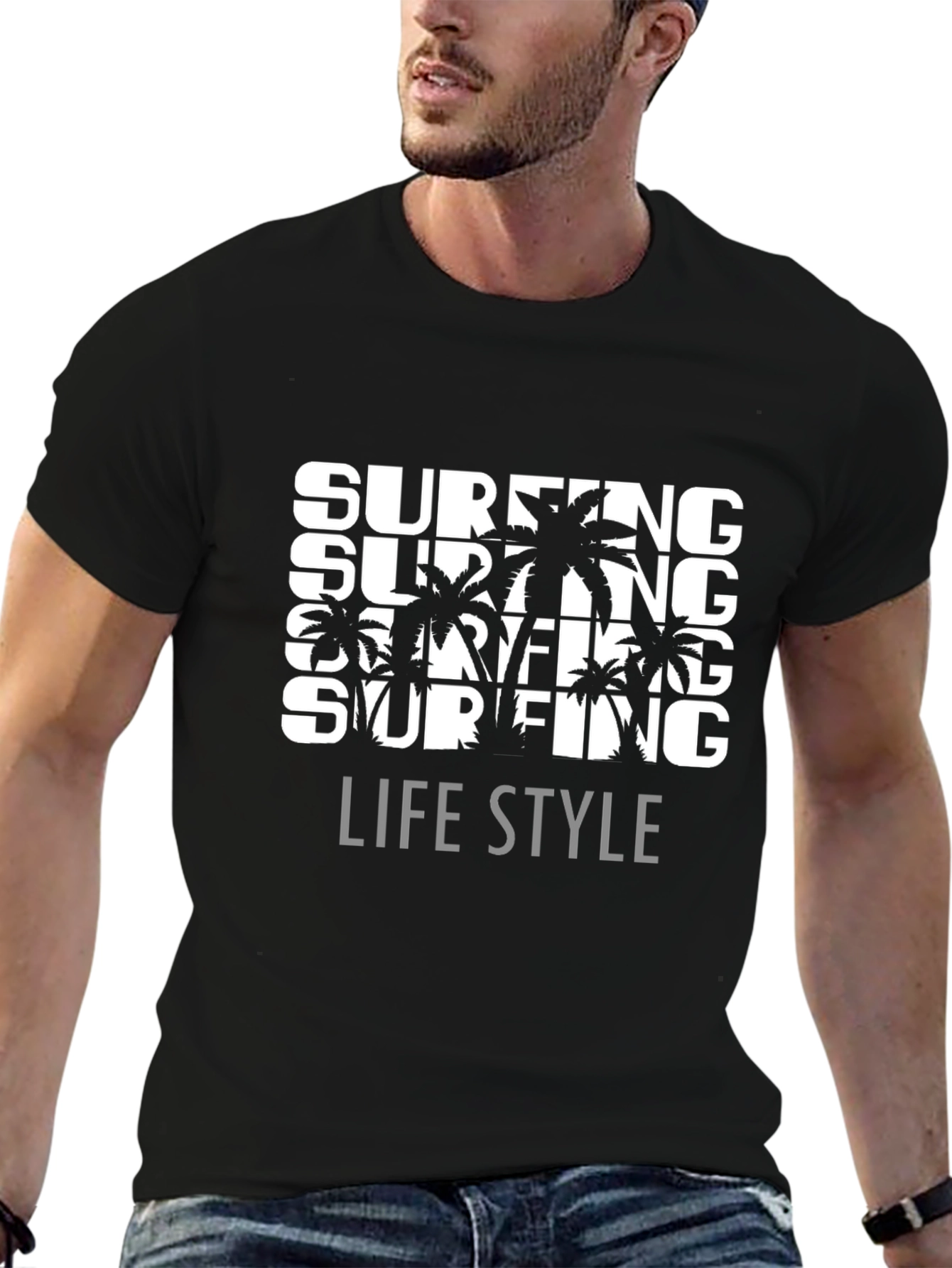 Surfing Lifestyle Graphic Tee - Black