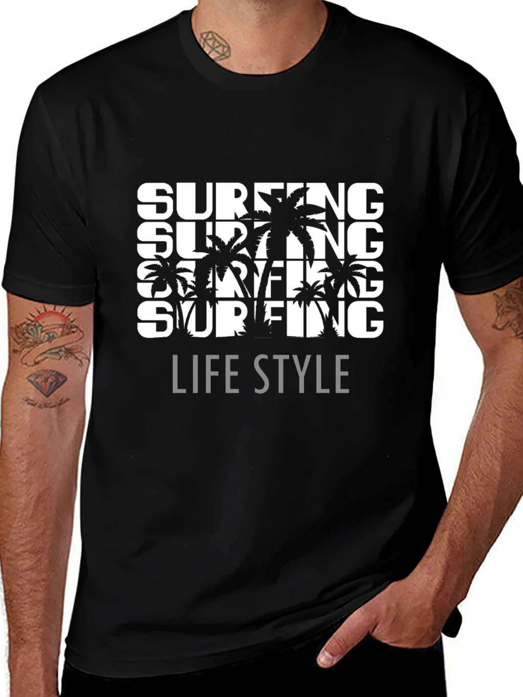 Surfing Lifestyle Graphic Tee - Black