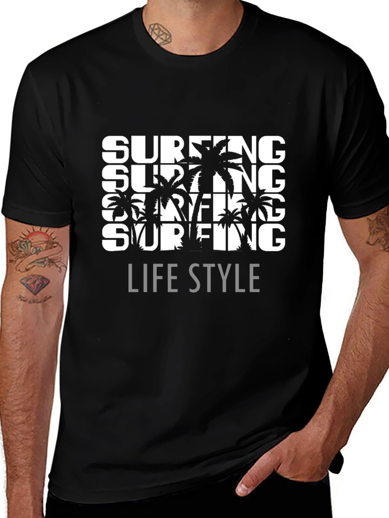 Surfing Lifestyle Graphic Tee - Black