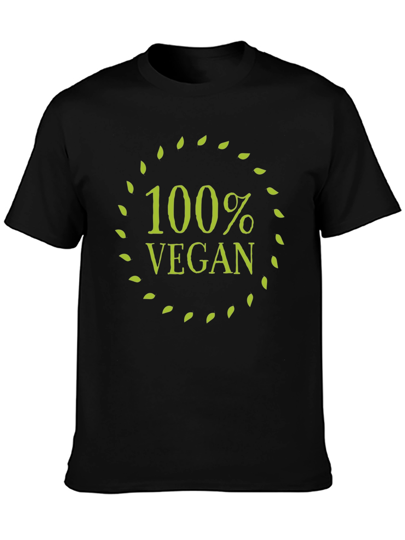100% Vegan T-Shirt - Black Leaf Circle Design