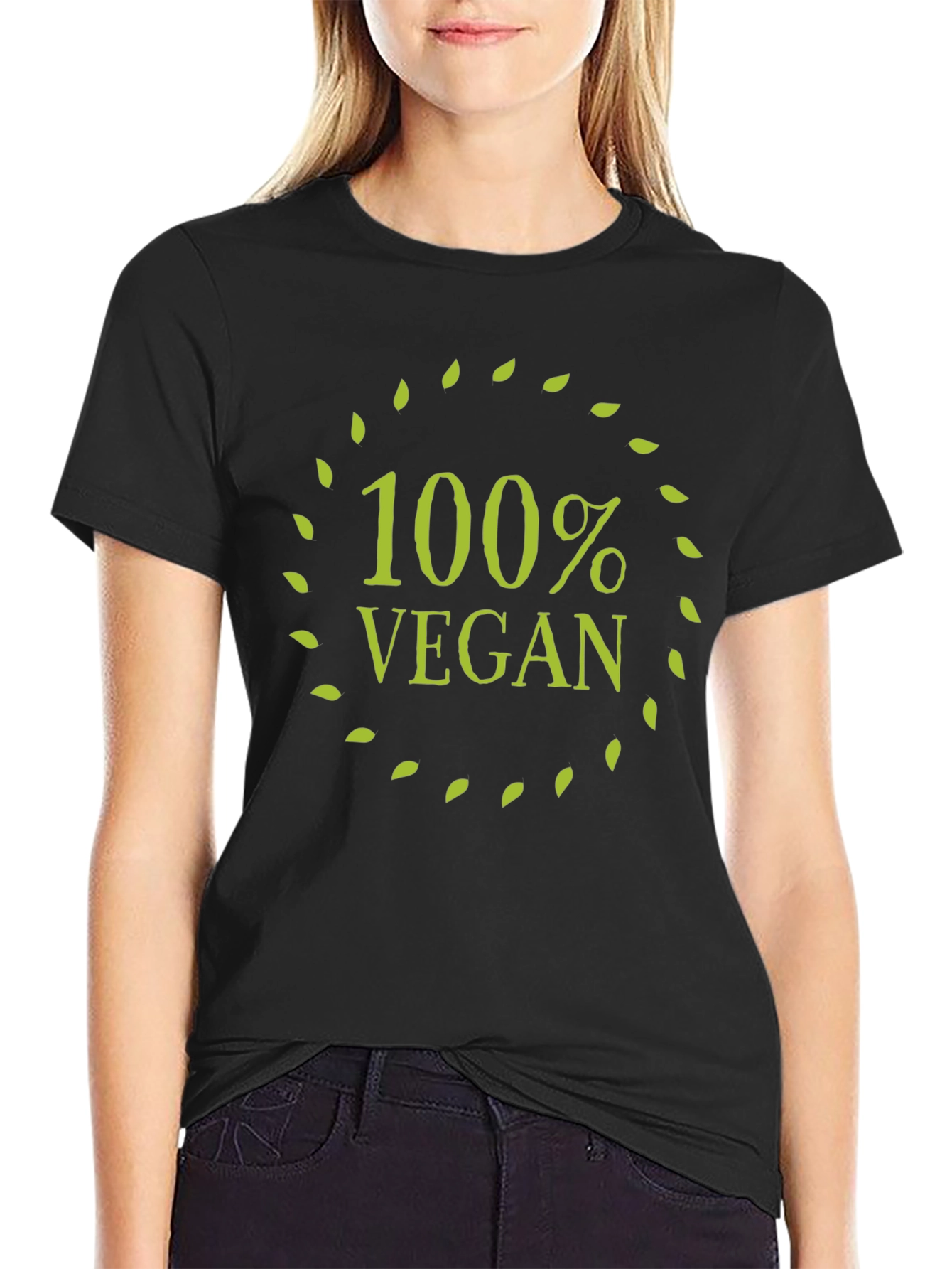 100% Vegan T-Shirt - Black Leaf Circle Design