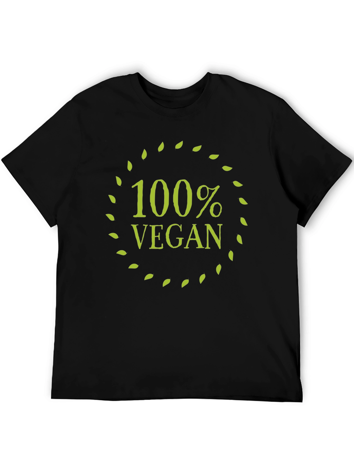 100% Vegan T-Shirt - Black Leaf Circle Design